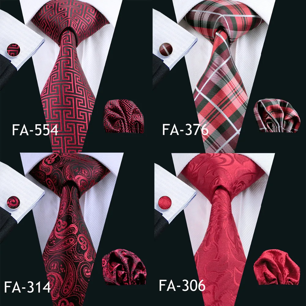 Barry. Wang, Новое поступление, мужские галстуки для мужчин, красные галстуки, набор, модный, тканый, на шею, галстук, Hanky, запонки, набор для свадьбы, вечеринки, бизнеса