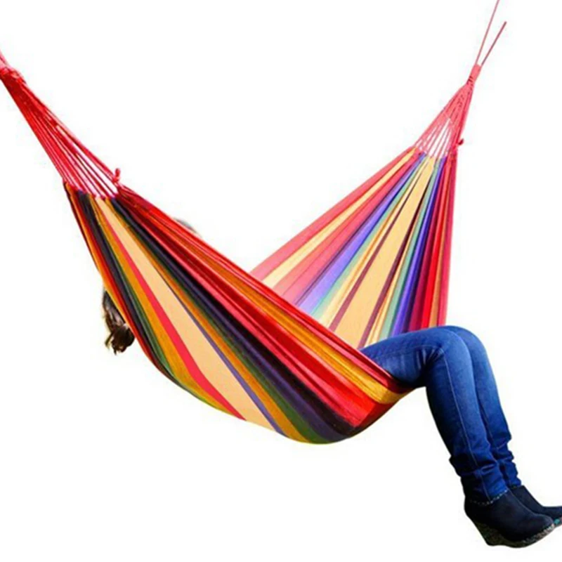 

Hot Sale rainbow Outdoor Leisure Double collapsible canvas Hammocks Ultralight Camping Hammock with backpack