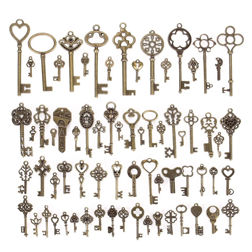 

70 pcs Vintage Charms Mixed Keys Pendant Antique bronze key charms Fit Bracelets Necklace DIY Metal Jewelry Making #235063