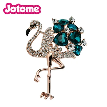 

Women's Luxurious heart shape Austrian Crystal Flamingo Bird Brooch pin rose Gold-Tone