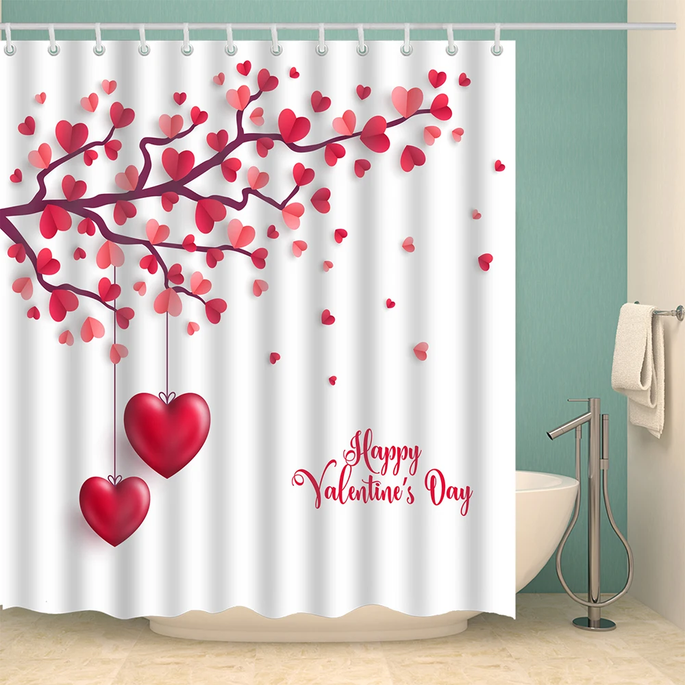 Embossing Flowers Waterproof Fabric Shower Curtain Set Bathroom Accessory Hooks