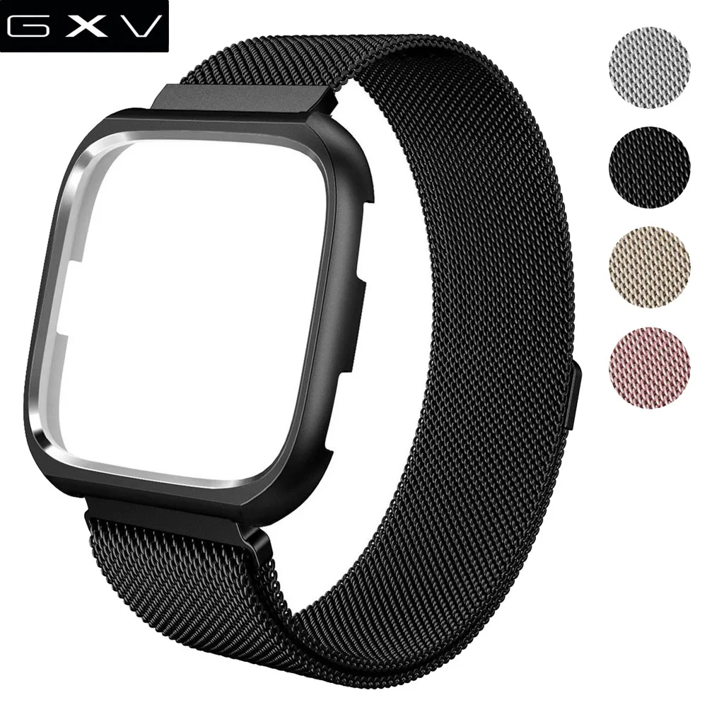 

GXV Milanese Mesh Loop Stainless Steel Metal Replacement Wristband with Magnetic Buckle Protective Case Bumper for Fitbit Versa
