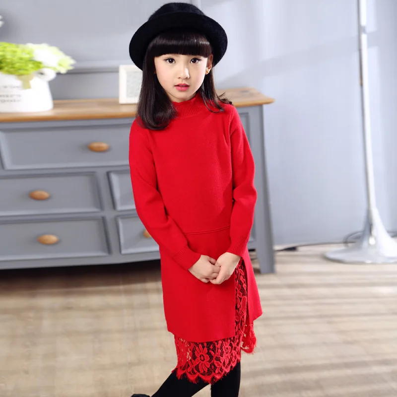 Knitted Sweater Dress Pullovers Sweater With Lace Dresses Crochet Long