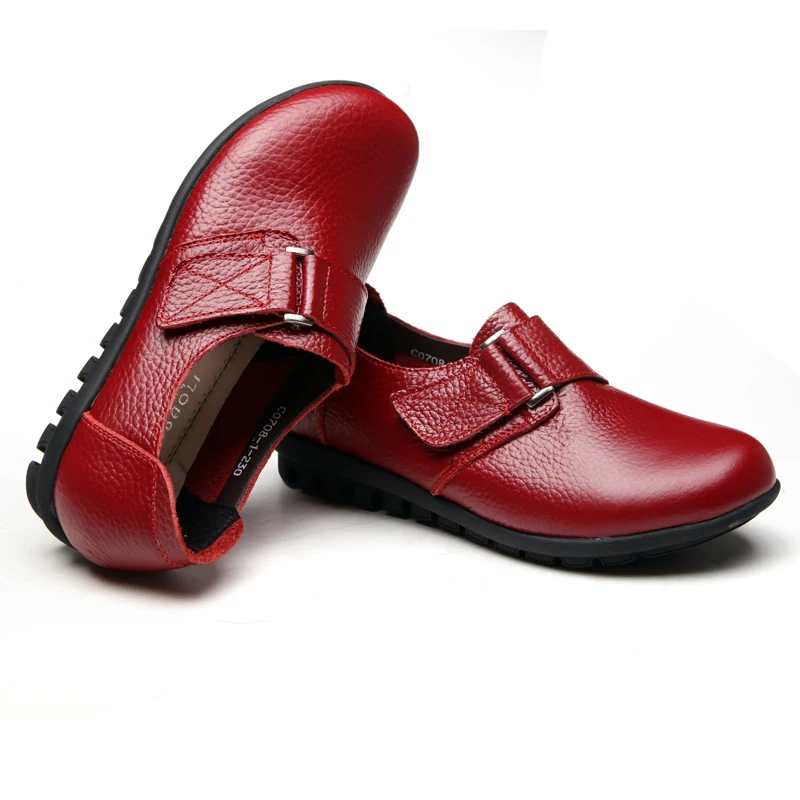ZZPOHE/тонкие кожаные туфли для женщин среднего возраста; модные женские туфли из мягкой кожи; удобные женские туфли на плоской подошве с кожаным ремешком; 42, 43