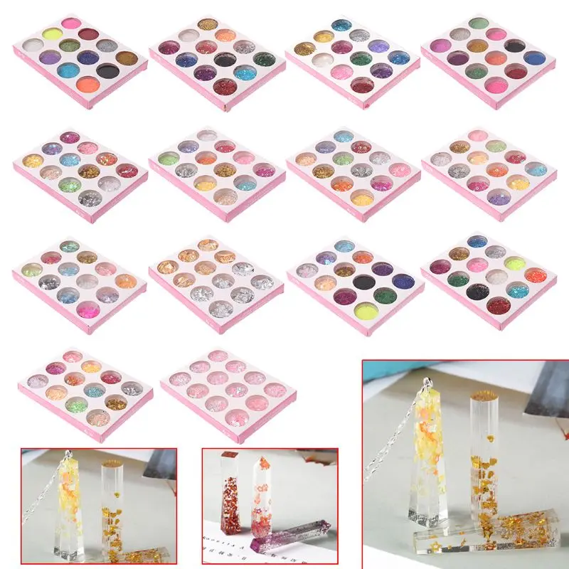 

12 Pcs/Set DIY Handmade Crafts Epoxy Resin Tools Glittering Powder Glow Shiny Sequins Filler Nail Decoration Jewelry Making
