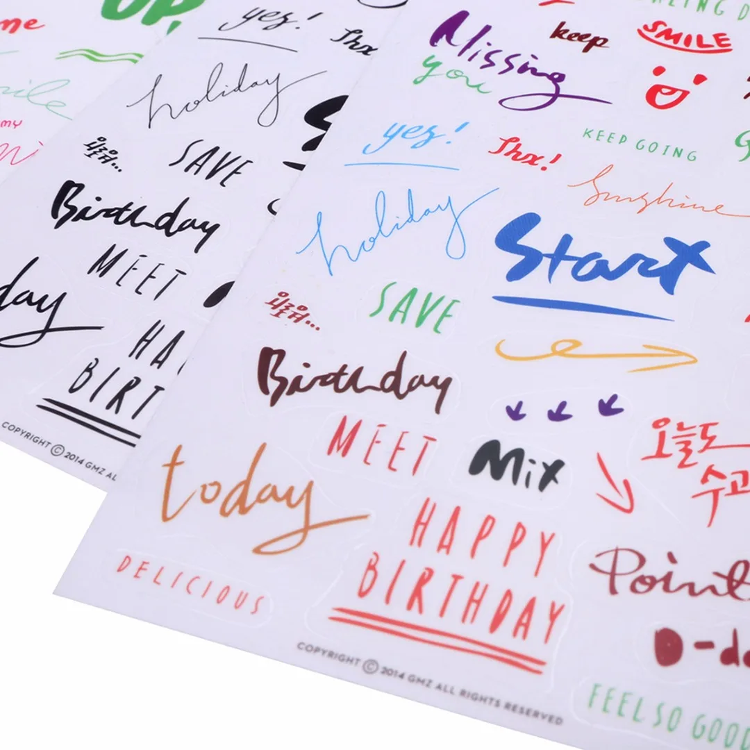 1 Set 8 Sheets Paper Sticker PVC Funny Decoration Colorful Word Stickers for Diary Notebook Mobile Phone Journal Laptop
