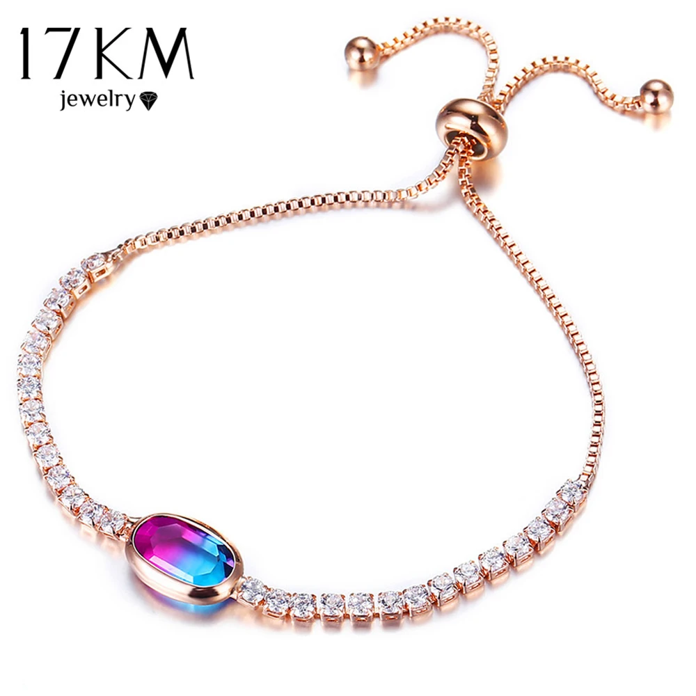 

17KM 4 New Design Fashion Cubic Zirconia Tennis Bracelet For Women Pulseras Crystal Wedding Bracelet Adjustable Bridal Jewelry
