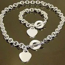Посеребренный комплект из ожерелья и браслета в форме сердца, модное женское/Мужское ожерелье+ браслет,, мужские ювелирные изделия