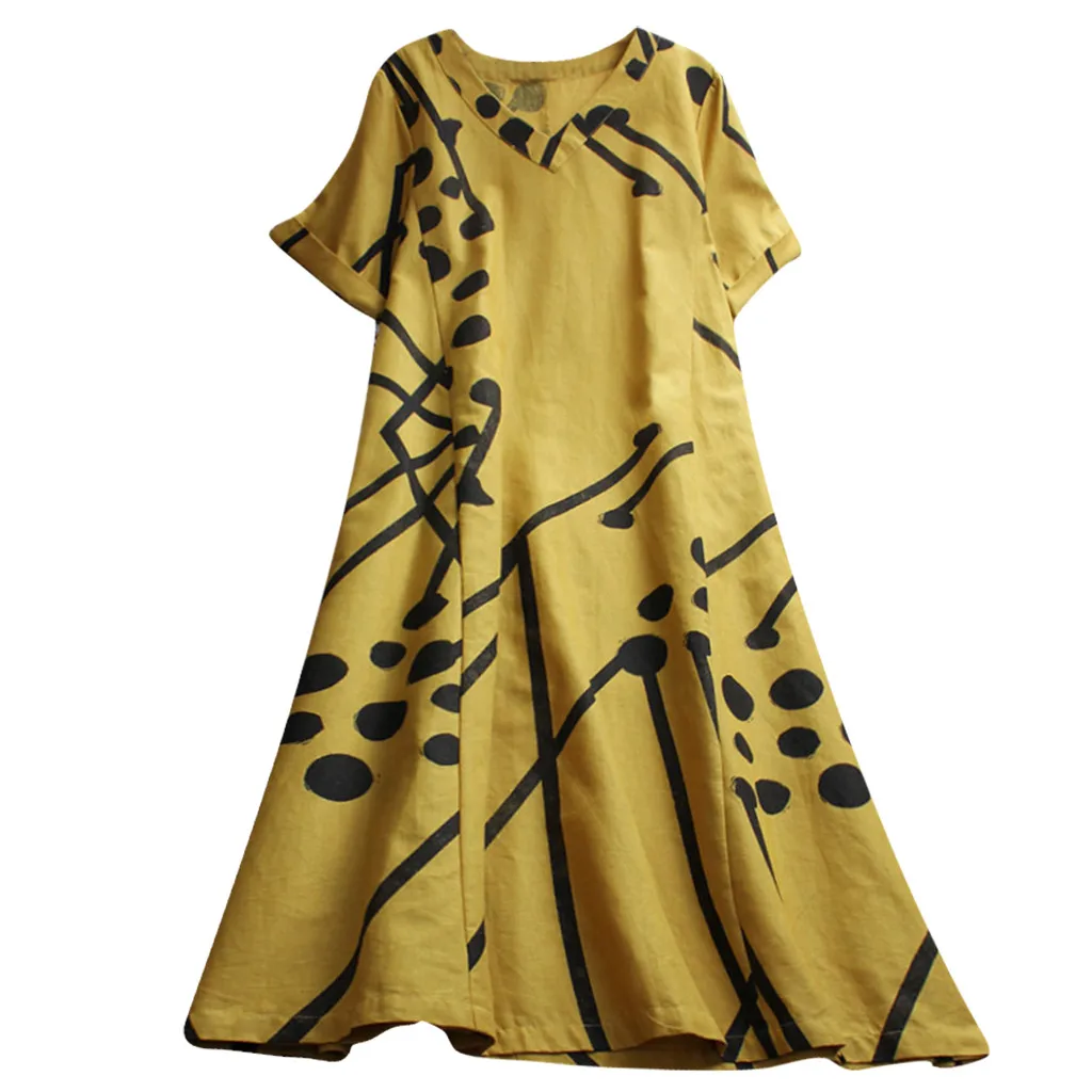

JAYCOSIN Women Clothes Plus Size 3XL Print V-Neck Summer Dress Ladies Casual Sexy Short Sleeve A-Line Party Long Dress 2019