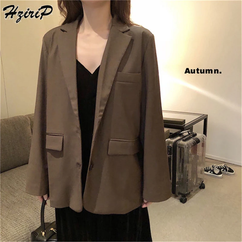 HziriP 2018 Women Blazers and Jackets Autumn Long Sleeve Solid Brown ...