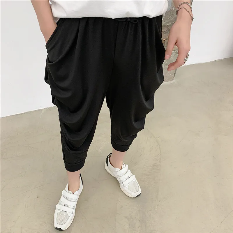 Новое поступление летние шаровары мужские черные плиссированные стильные хип-хоп одежда до середины икры джоггеры брюки однотонные свободные брюки