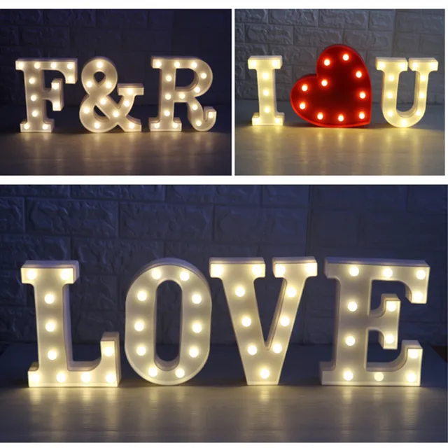 Letras LED Branco Night Light Luminaria Sinal Marquise Flamingo Cactus