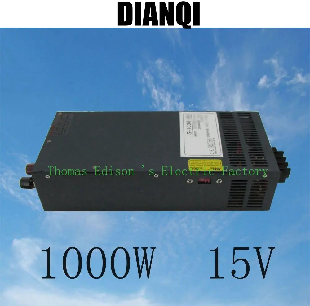 

1000W 15V 66A supply for LED Strip light AC to DC 110V or 220v input Single Output Switching power S-1000-15