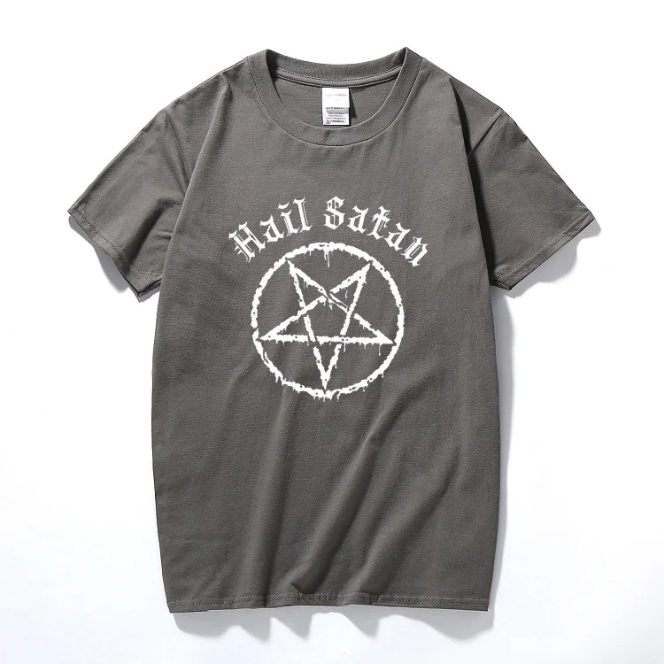 Футболка с надписью «Hail satan», пентаграмма в стиле рок, гот unholy satanic punk, эмо, альтернативный подарок, модная уличная футболка, homme - Цвет: Темно-серый
