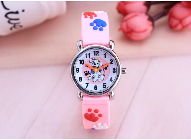 Новая детская для девочек подарок Кварц силиконовый ремешок часы 3D собака след Мультфильм модные водонепроницаемые мальчик часы