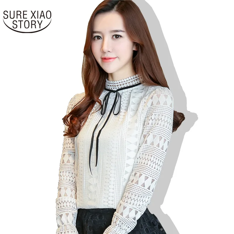 

Autumn of 2017 New Long Sleeved Lace Stand Collar Women Shirt Elegant Small Fresh Female Blouse Shirt Hollow Out 902H 30
