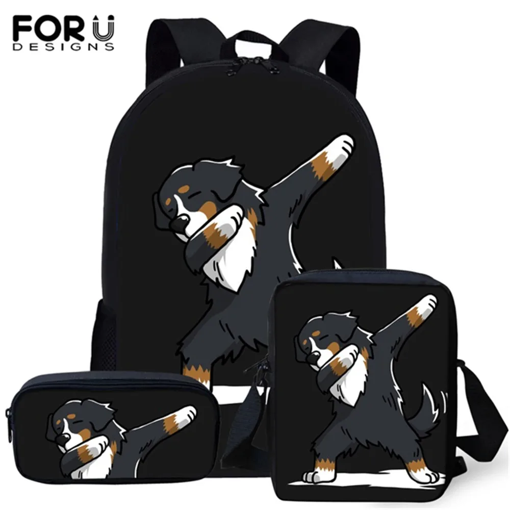 

FORUDESIGNS School Bags Set Student Backpack for Teen Boys Girls Funny Bernese Mountain Dog Cartoon Print Children's Schoolbags