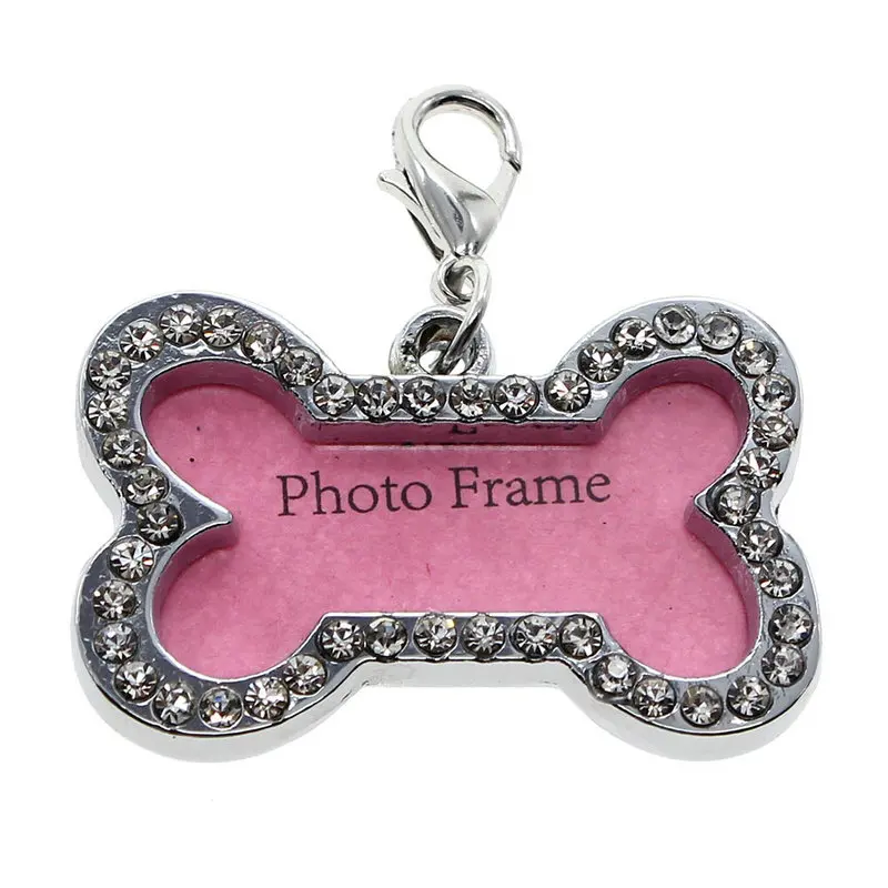 

Popular Engraved Metal Dog Cat Pet ID Name Charm Tag Crystal Bling Heart/Rectangle/Bone//Circular Shape