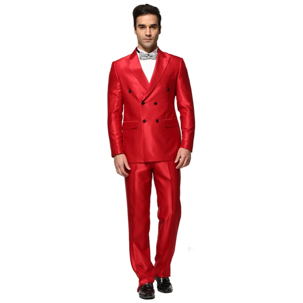 Hommes Costume 2016 nouveau brillant rouge Double Breasted hommes daffaires de Mariage costumes parti