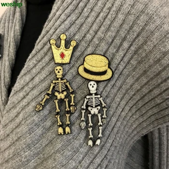 

DIY New High quality 3D Hand embroidered badges skeleton Armband applique for Coat Trousers Bag Brooch