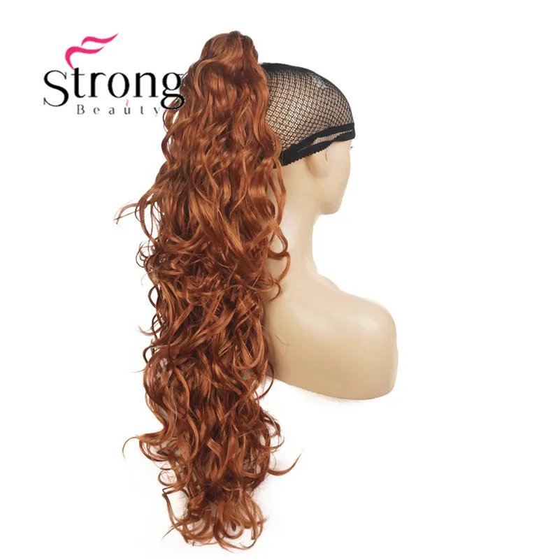 StrongBeauty, 32 дюйма, кудрявые синтетические накладные волосы на заколках, на завязках, конский хвост, синтетические накладные волосы, 270 г, с зажимом челюсти/когтя