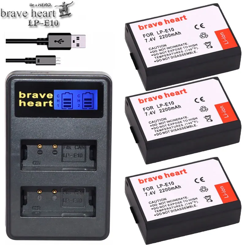 

3x LP-E10 LP E10 LPE10 Camera Batteries+LCD USB Dual Charger for Canon EOS 1100D 1200D 1300D Kiss X50 X70 X80 Rebel T3 T5 T6 L10
