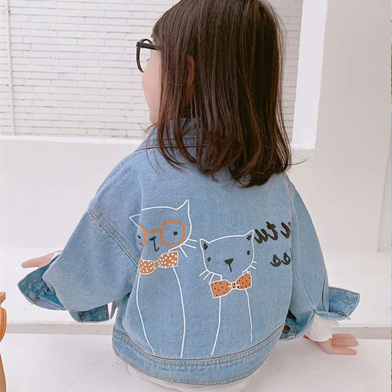 

Fashion Children Boys Girls Jeans Jackets Coats 2019 New Autumn Long Sleeve Cartoon Cat Denim Blue Outwear 2-7Yrs Kids Clothes