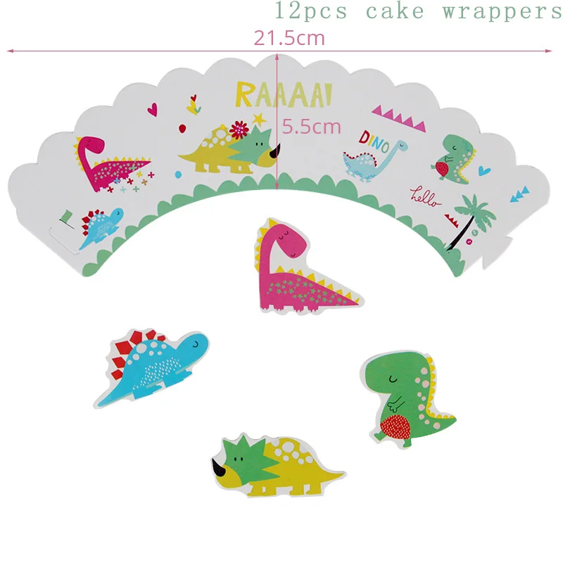 Cyuan, маленький динозавр, праздничный комплект для дня рождения, динозавр, тема для детской вечеринки, баннеры, латексные шары, бумажный стаканчик, тарелка, Декор - Цвет: 12pcs cake wrappers