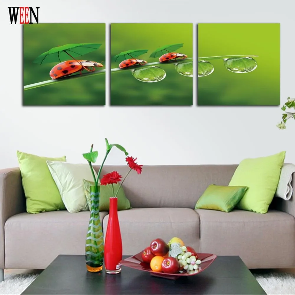 Божья коровка в рамке 3 шт. ручная работа для гостиной современный модуль