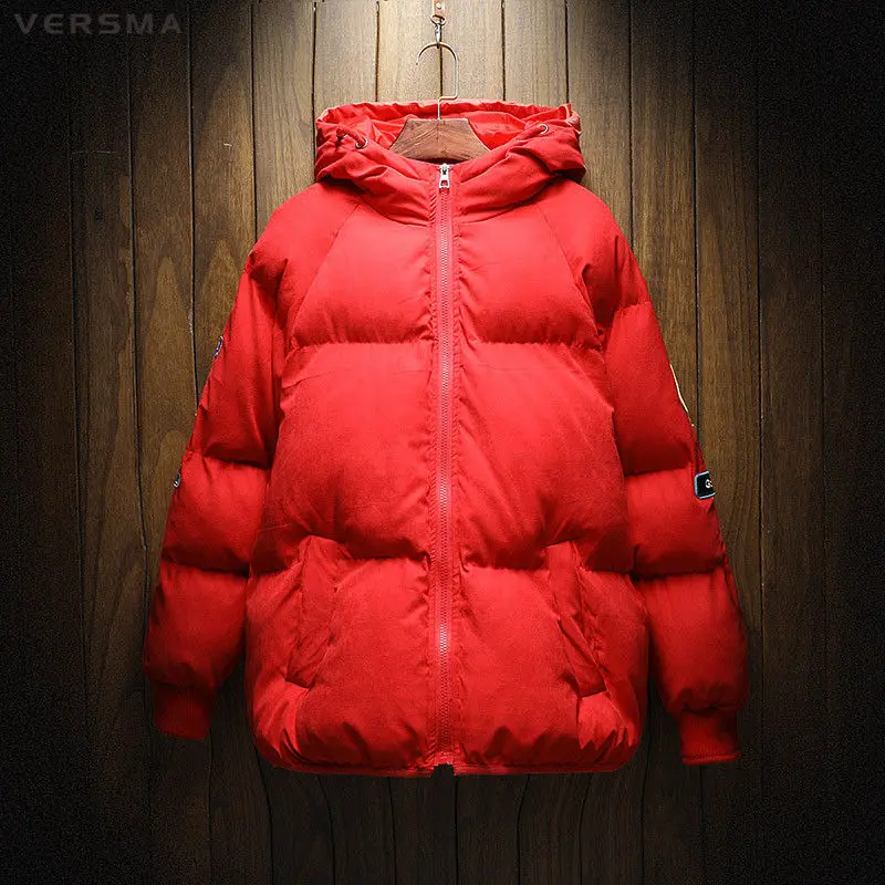 VERSMA, зимняя уличная одежда в стиле хип-хоп с карманами, черная теплая парка с капюшоном, мужская повседневная куртка в Корейском стиле, большие размеры, пальто, парка для мужчин - Цвет: Red