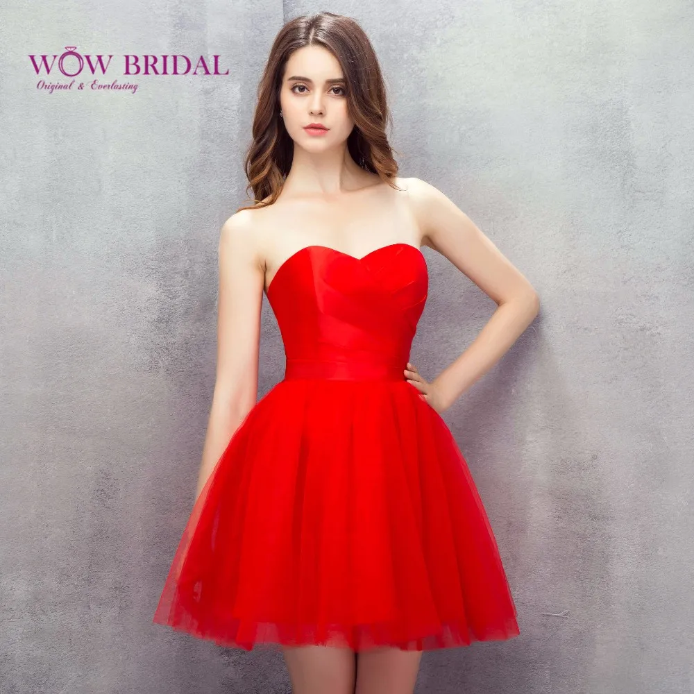 Wowbridal/красное короткое платье из тюли для выпускников, новинка года, выпускные платья высокого качества, пышное милое короткое платье