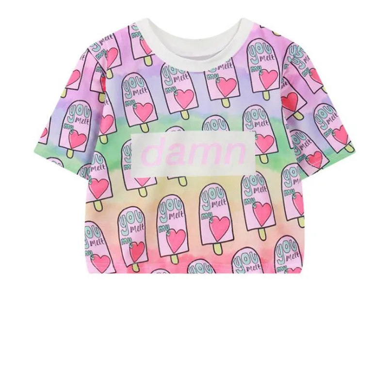 هياواثا النساء المتناثرة المحاصيل القمم الصيف الحليب الرقمية مطبوعة قصيرة الأكمام والقمصان فتاة فضفاض قصيرة قمم المحملات T2545 هياواثا النساء المتناثرة المحاصيل القمم الصيف الحليب الرقمية مطبوعة قصيرة الأكمام والقمصان فتاة فضفاض قصيرة قمم المحملات T2545