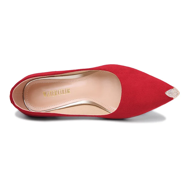 Новинка; Модные женские пикантные замшевые туфли с острым носком на высоком тонком каблуке; красные вечерние туфли