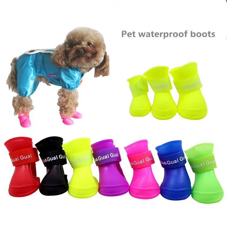 4PC/Pet silica gel galoshes rainshoes rain boot Antiskid candy colored shoes Wear resisting
