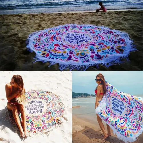 Drop Shipping Sunshine Large Round Beach Towel Tassel Tapestry Boho Yoga Mat Pashmina | Дом и сад