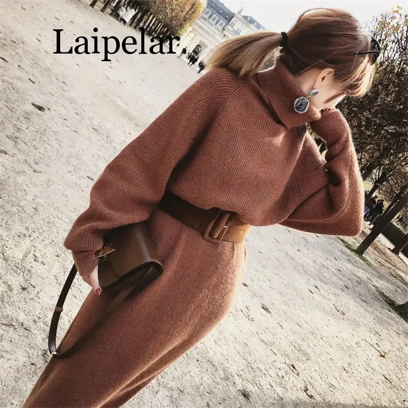 Laipelar 2020 зимнее женское платье свитер Женский пуловер водолазка с длинными