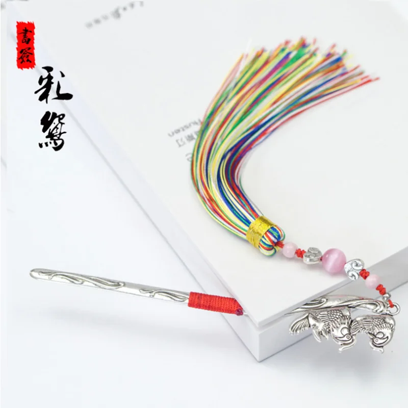 Color yuanyang Кисточка ручной работы закладки классический китайский стиль кисточкой металлические закладки Классическая шпилька красивая - Цвет: Color yuanyang