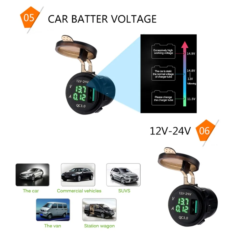 SOONHUA портативный водонепроницаемое автомобильное зарядное устройство 5 В 3A QC3.0 USB Быстрая Зарядка адаптер со светодиодный цифровой дисплей универсальный для автомобиля лодка