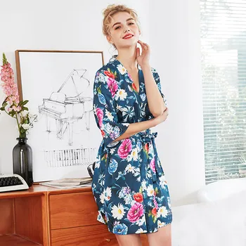 

Wedding Bride Bridesmaid Floral Robe Satin Rayon Bathrobe Nightgown For Women Kimono Sleepwear Flower Plus Size