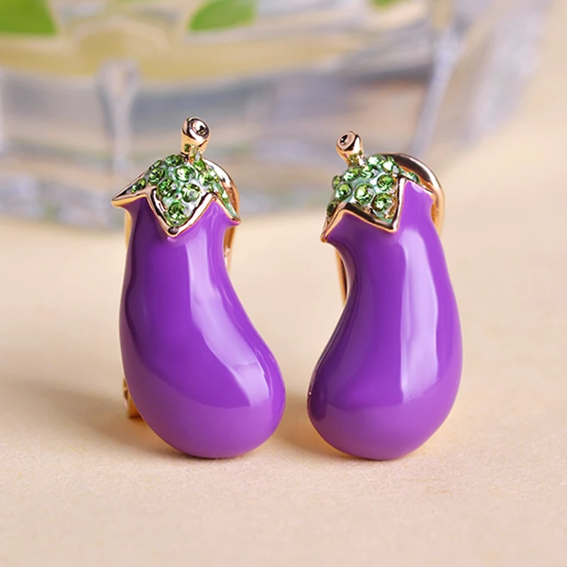 FUNMOR Classic Vivid Eggplant Shape Stud Earrings Purple Enamel Vegetables Women Girls Small Ear