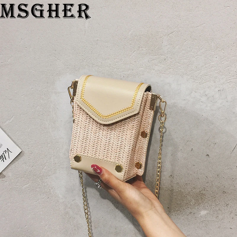 

MSGEHR Shoulder Bags Women Summer Small Beach Bags Female Straw Chain Crossbody Bags Fashion Rivet Messager Bags WB2265