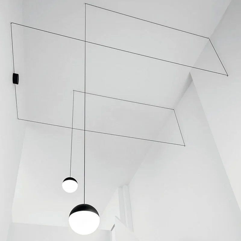  Postmodern Iron Line Pendant Lamps Nordic Living Room Bedroom Lamp Corridor Personality DIY Decor G - 32995620172