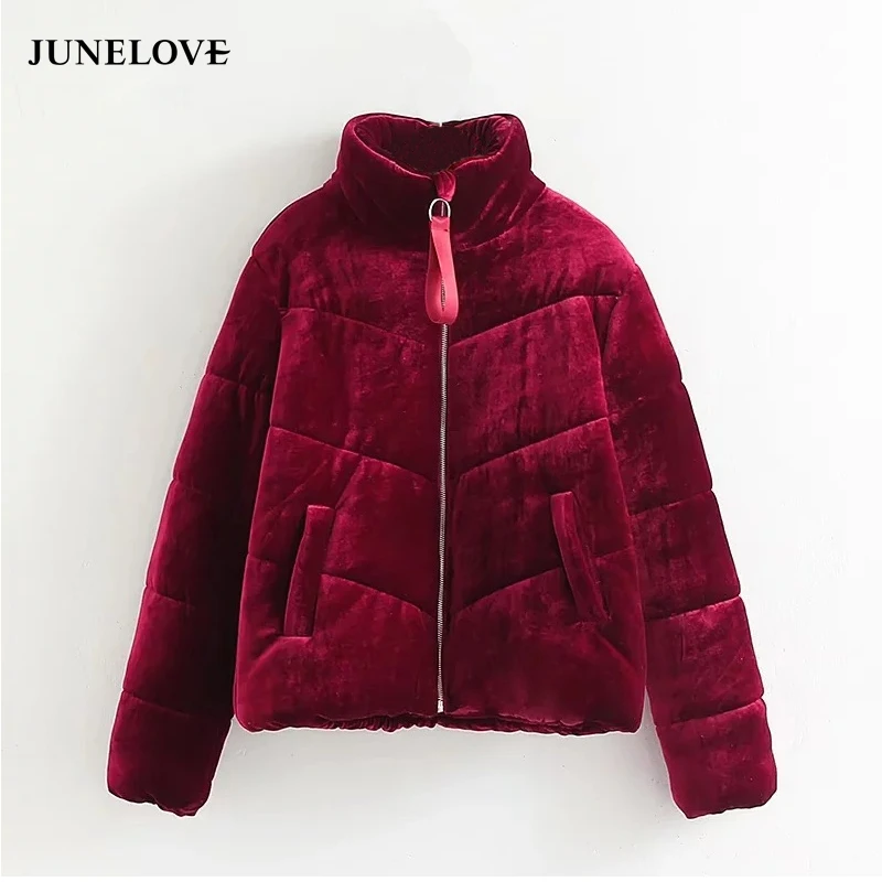 Женская парка с карманами JuneLove Повседневная Теплая Бархатная на молнии верхняя