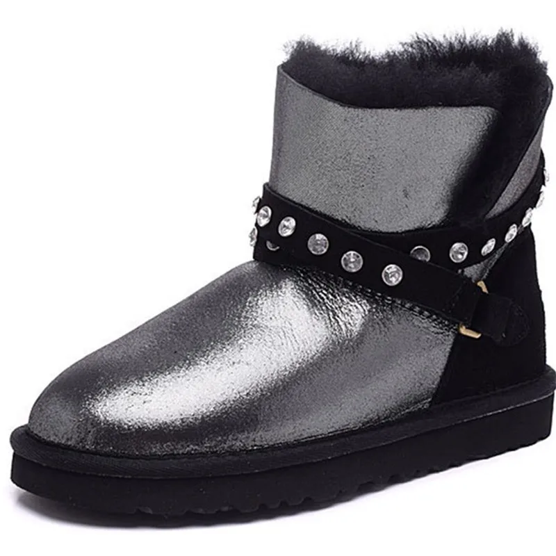 

grwg Top Quality Women Shoes Winter Boots Warm Wool Snow Boots 100% Natural Fur Women Boots Genuine Sheepskin Ankle Boots