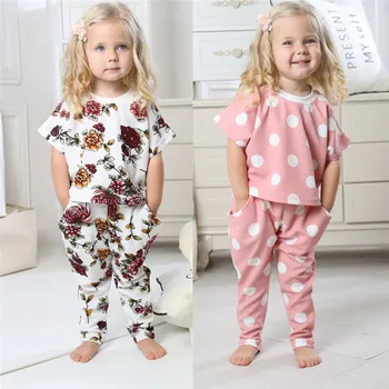 

Toddler Baby Girl Floral Dot Top Long Pants Loose Summer Outfits Set Clothes Kids Casual Clothes Vestido Infantil
