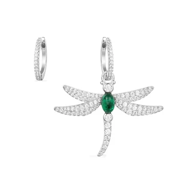 

[MeiBaPJ]Real 925 Sterling Silver Simple Dragonfly Asymmetric Earrings for Women with AAA High Quality Stone Fine Jewelry