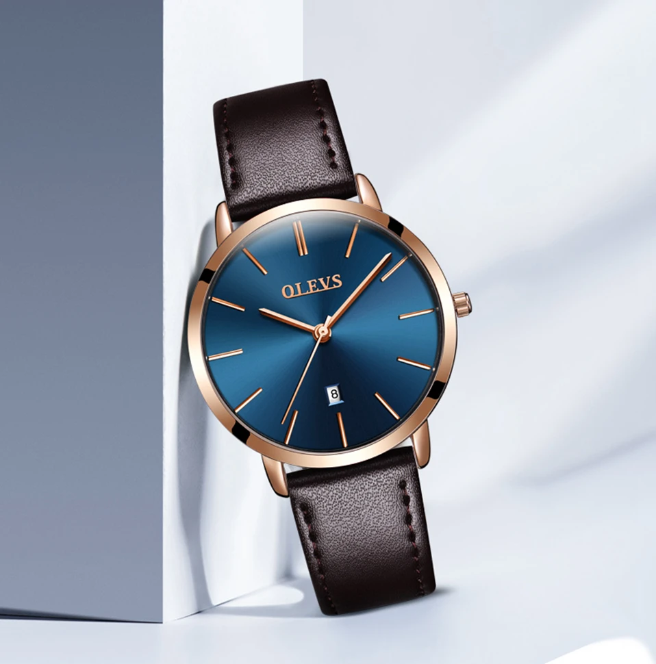 OLEVS пара часов для влюбленных Роскошный топ бренд водонепроницаемый Повседневный стиль Новая Мода ультратонкие кварцевые часы с кожаным ремешком высокого качества