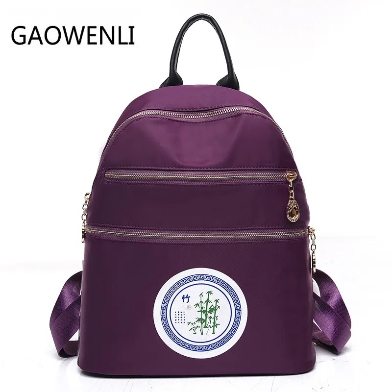 GAOWENLI National Wind Nylon Waterproof and Leisure Large Capacity Travel Backpack School Bags Women Famous Brands