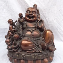 USPS в США S1651 1" Китайский Бронзовый 5 Малыш Ребенок На Счастливый Смех Будды Майтреи Диспорт Статуя