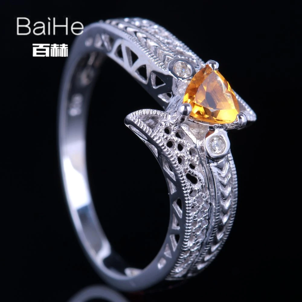 BAIHE Стерлинговое Серебро 925 пробы 0.19ct безупречный триллион 100% натуральный цитрин